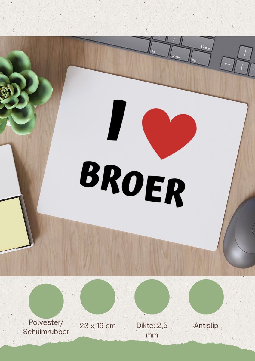 Akyol - i love broer Muismat - Broer - de liefste broer - verjaardag - cadeautje voor broer - broer artikelen - kado - geschenk - 23 bij 19 cm