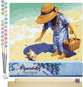 Figured'Art Schilderen op Nummer Volwassenen canvas Zomer op het strand - Handwerk acrylverf Kit DIY Compleet - 40x50cm met DIY houten lijst