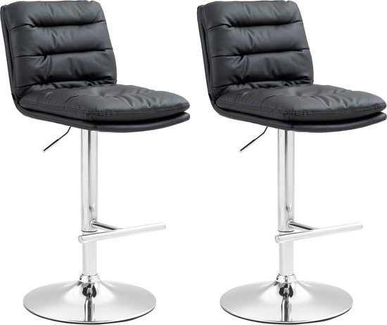 Set van 2 barkrukken, draaibaar, set van 2 barstoelen, in hoogte verstelbaar en 360 graden draaibaar, robuust en ultrastil, 2 stuks, zwart, puur