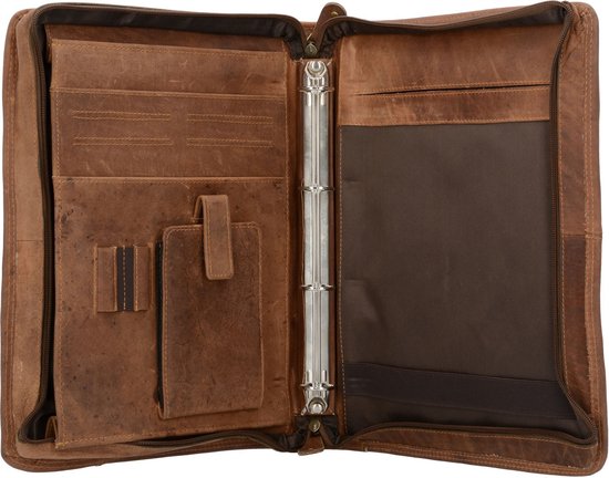 HAROLD'S Cuir Cartable Antic Ring Binder Folder Nature Brun