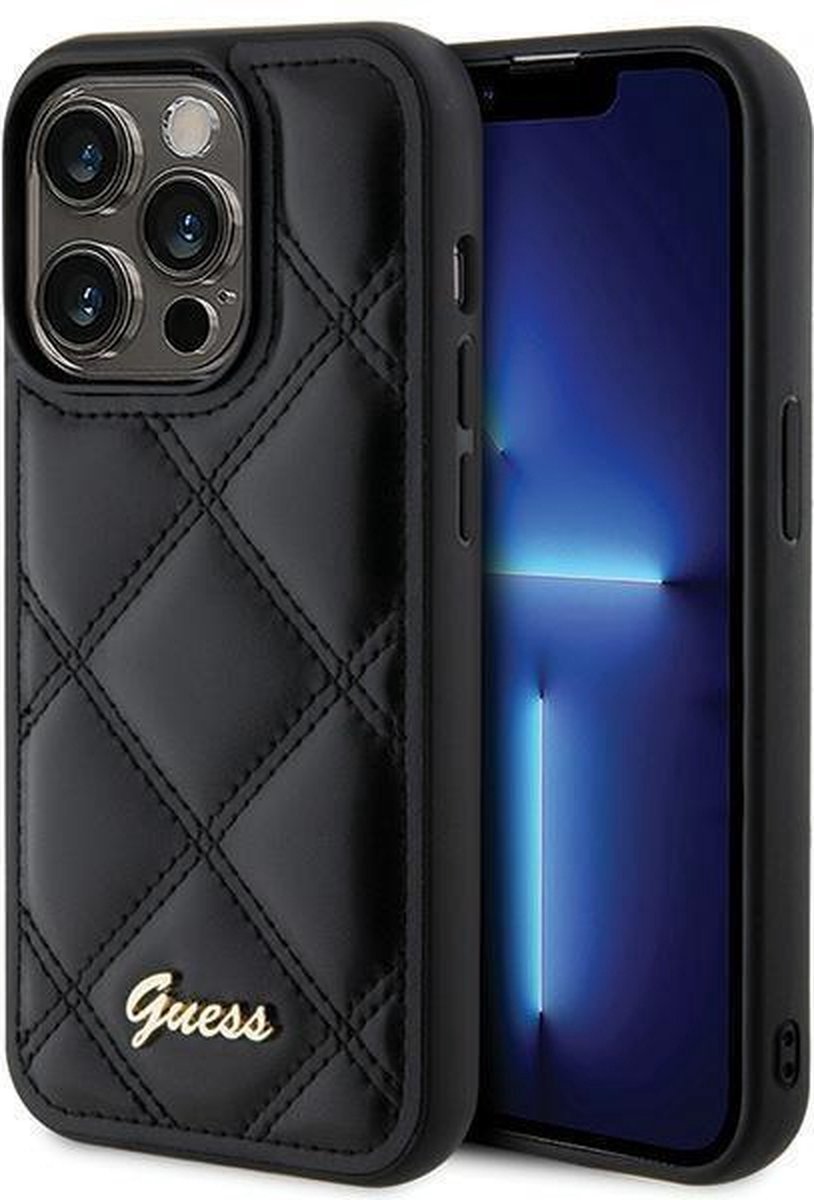 Guess Quilted Metal Logo Back Case - Geschikt voor Apple iPhone 15 Pro Max (6.7") - Zwart