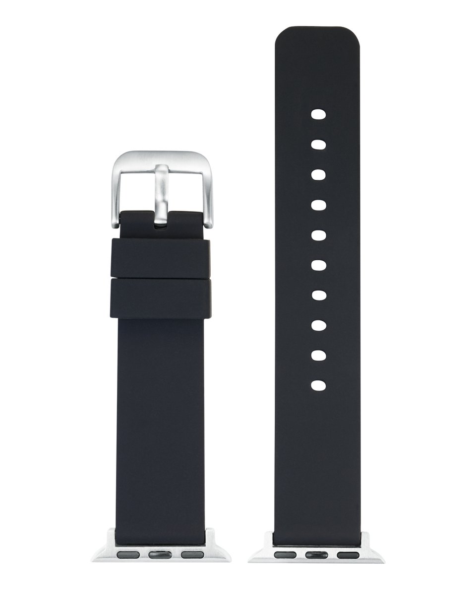 EULIT horlogeband geschikt voor Apple Watch 42-44-45-46 maat - Serie 1-2-3-4-5-6-7-8-9-10 + SE - silicon smart - 22 mm - zwart - metalen mat gesp - incl. adapter