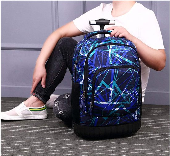 BOZONLI Trolley schoolrugzak kinderbagage schooltas kinderen trolley rugzak schooltassen rugzak met 6 wielen voor jongens en meisjes (Zwart blauw BOZONLI Trolley schoolrugzak kinderbagage schooltas kinderen trolley rugzak schooltassen rugzak met 6 wielen voor jongens en meisjes (Zwart blauw