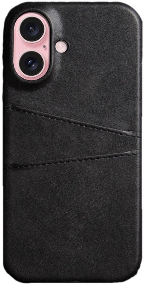 Luxe Leather Snap on Wallet Hoesje geschikt voor iPhone 16 Plus - zwart- Pashouder - Kaarthouder - Pasjes - Kaarten - Slank - Krasbestendig - Duurzaam