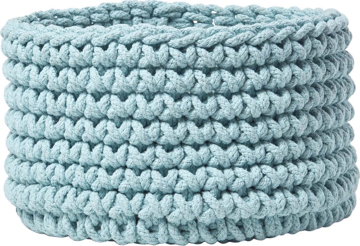 Homescapes Gebreide opbergmand, 100% katoen lichtblauw - 37 x 21 cm