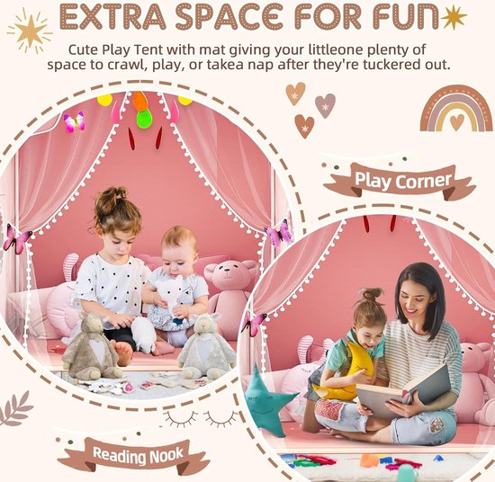 Snookids® Kindertent, speeltent voor binnen met matras en verlichting, voor kinderkamer, gezellige hoek voor kinderen, binnentent voor kinderen van 3 tot 13 jaar