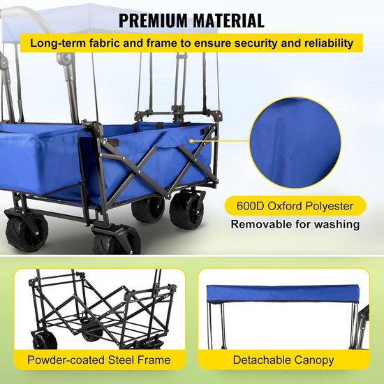 Bolderkar Opvouwbaar 927 x 543 x 985 cm Handwagen - 100 kg - Blauw - Dak - Luchtbanden - 600D Oxford Polyester - Inklapbaar met 2 Klittenbandbanden van Impact Wheels — afbeelding 3
