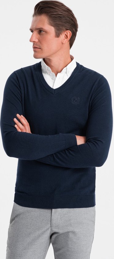 Pull Homme - Col Chemise Fixe - Marine - MARINO