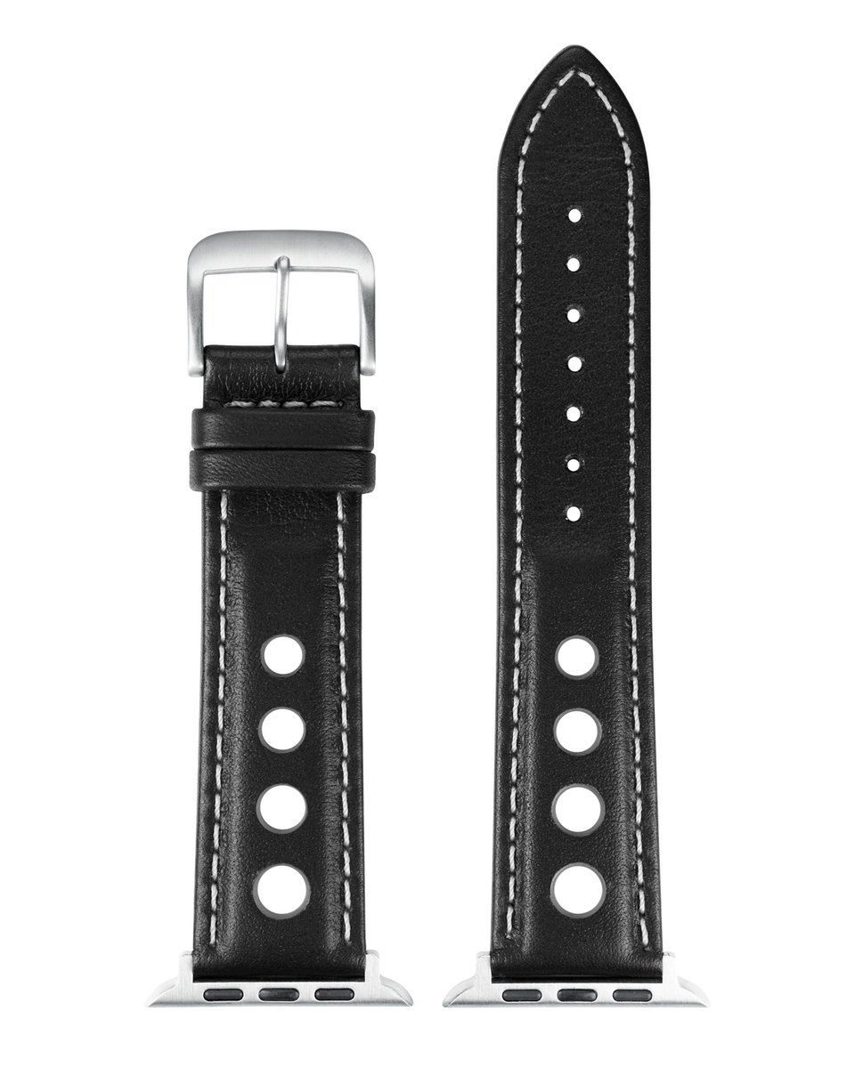 EULIT horlogeband geschikt voor Apple Watch 42/44/45/46 maat - Serie 1/2/3/4/5/6/7/8/9/10 + SE - racing smart - 22 mm - zwart - edelmetaal gesp zwart - incl. adapter