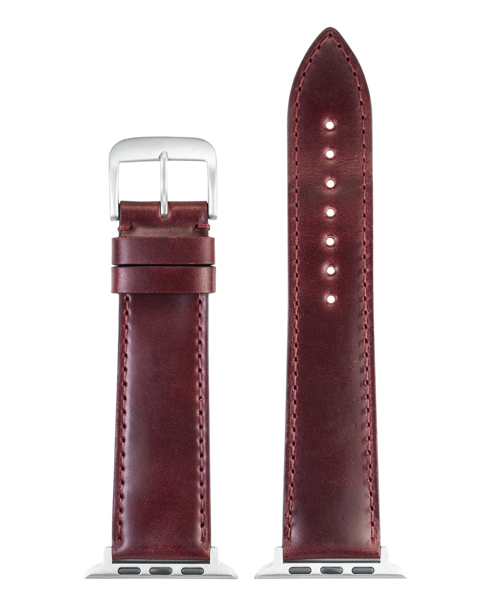 EULIT leer horlogeband geschikt voor Apple Watch 38-40-41 maat - Serie 1-2-3-4-5-6-7-8-9-10 + SE - shell cordovan smart - 20 mm - bordeaux - metalen gesp - incl. adapter