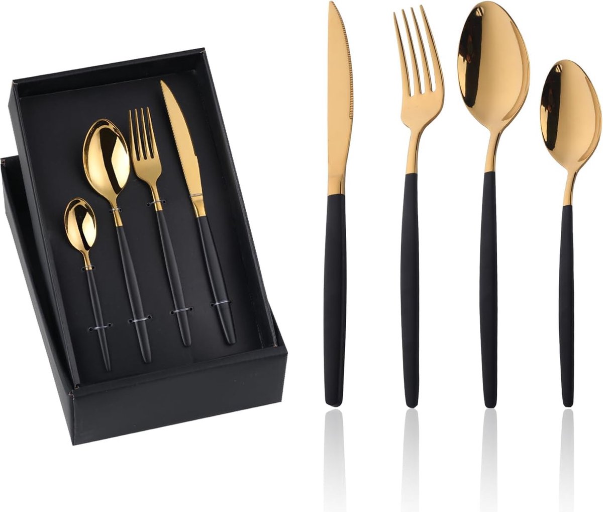 Luxueus 16-delig Bestekset in Zwart en Goud voor Thuis en Restaurant