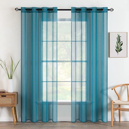PONY DANCE Gordijnen Korte Maat Vitragegordijnen voor Woonkamer Slaapkamer Studeerkamer Living Room Decoration Voile Linen Curtains Transparante Raamgordijnen,300B x 220H cm (1 Panelen),Lichtbeige