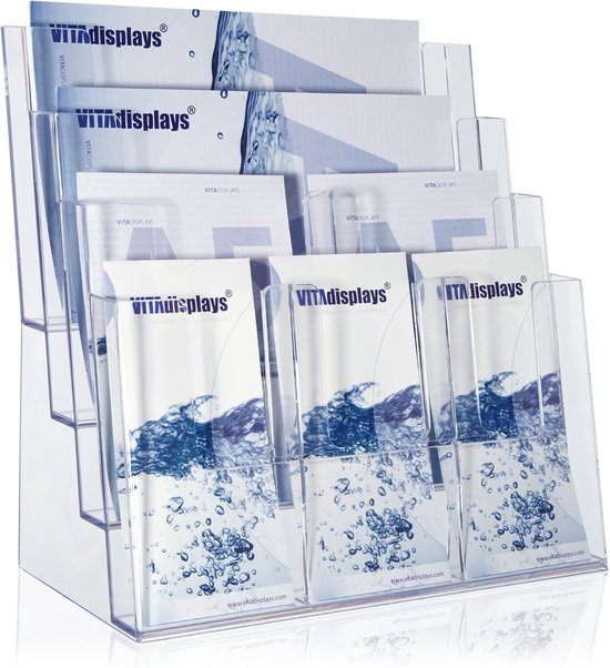 Mecent Brochurestandaard A4 tijdschriftenstandaard met 4 wielen en 6-laags dubbellaagse leuningen tegen kantelen, wordt gebruikt in openbare ruimtes (47,5 x 40 x 133 cm