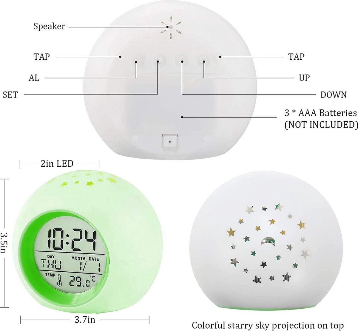 Digitale Kinderwekker met Licht en Projectie voor Jongens en Meisjes - Multifunctionele Nachtlamp met 7 Kleuren — cadeau in Spellen & Speelgoed - foto 2