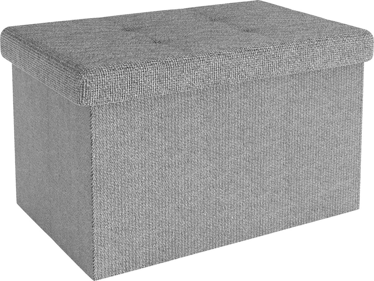 Intirilife Opvouwbare bank 49x30x30 cm in FELS GREY - Zitkubus met opbergruimte en deksel van stof met holtes - Zitkubus voetensteun opbergbox kist zitkruk