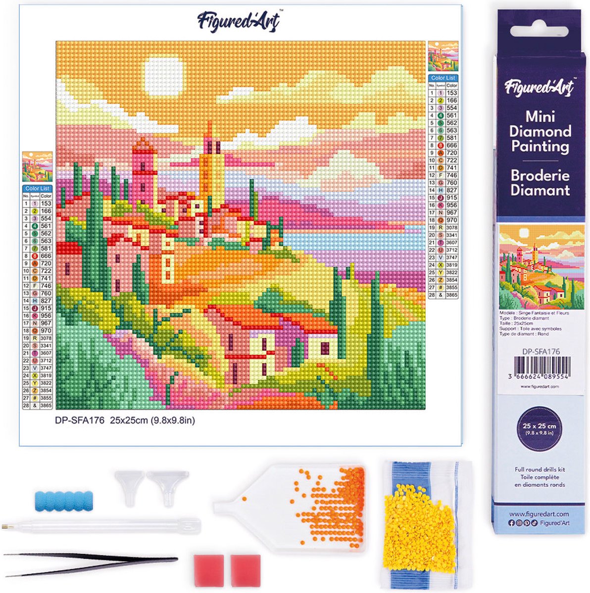 Figured'Art Mini Diamond Painting set Volwassenen 25x25 cm Toscaanse Lente - 5D DIY Art full drill ronde diamant - Opgerold canvas