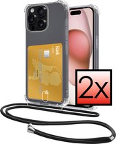 Hoes Geschikt voor iPhone 11 Pro Max Hoesje Pasjeshouder Cover Met Koord Shock Proof Case Siliconen Hoes Met Telefoonkoord en Kaarthouder - Transparant - 2 PACK