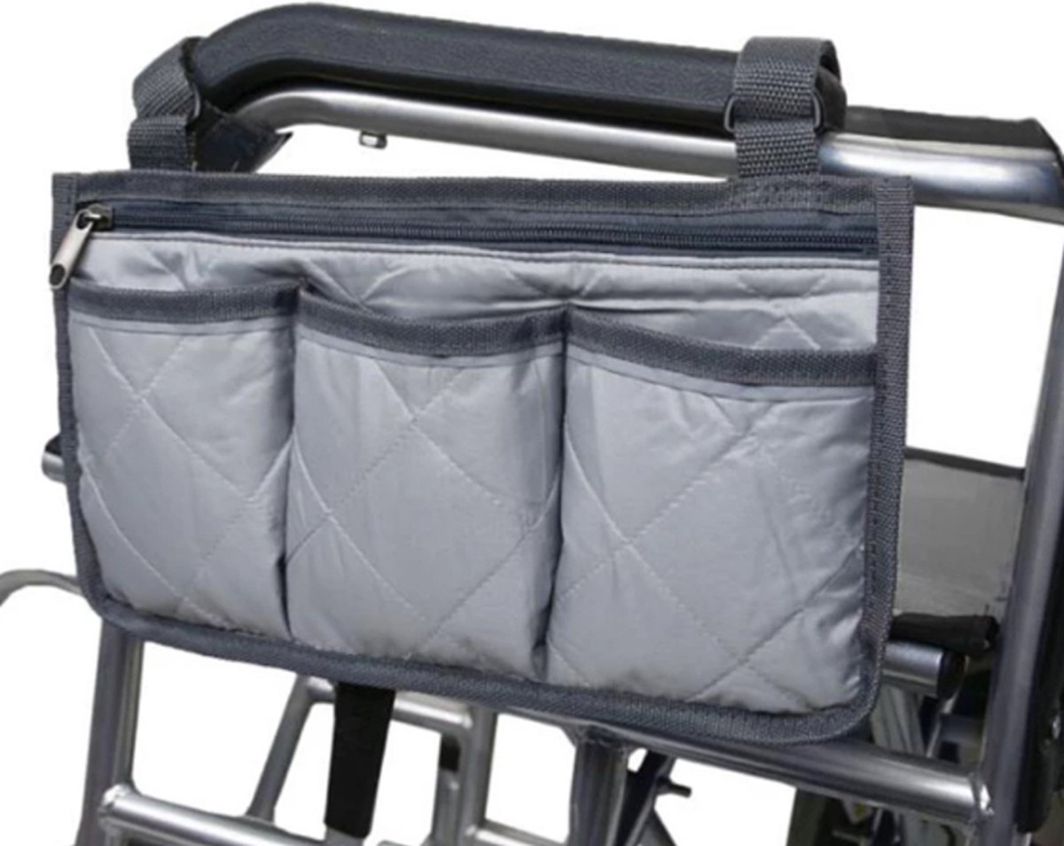 Goedkoopste Allernieuwste.nl® Rolstoel Armsteun Opbergtas Grijs - Rolstoeltas met 4 Opbergvakken - 32.5 x 18 cm - Kleur GRIJS