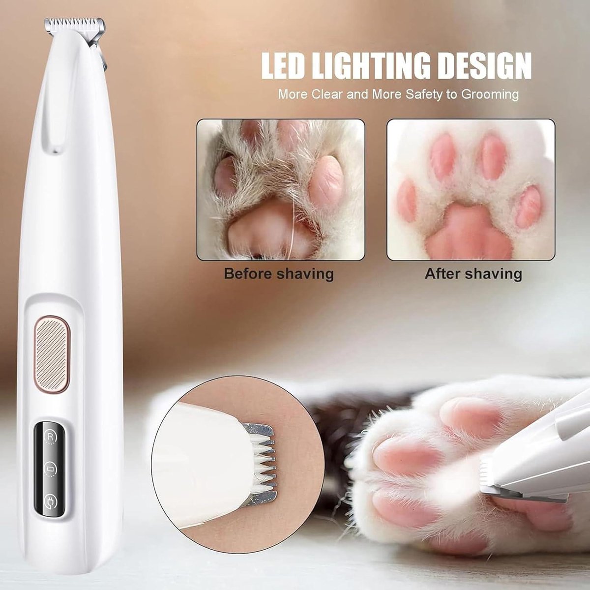 Stille hondentondeuse - draadloze tondeuse voor huisdieren met LED-licht - hond kat trimmer met LED-display - waterdicht oplaadbaar scheerapparaat Hondentondeuse dikke vacht thumbnail 2