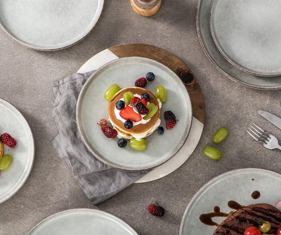 Henten Home 4 taartborden van porselein, servies voor 4 personen, dessertborden, taartborden, aardewerk voor magnetron en vaatwasser, 21 cm