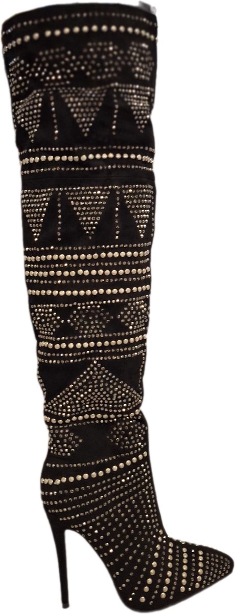 RUON- HOGE EROTISCHE LAARS -SUEDELOOK MET STRASS EN STUDS-BLACK-38