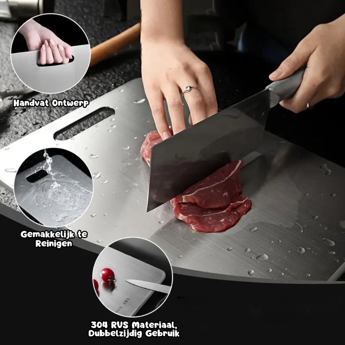 2x Snijplank - Snijplankenset - Vaatwasser Bestendig - Antibacteriëel - RVS Snijplank - 34x23CM & 25x15CM - Cutting Board — afbeelding 2