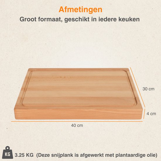 Pazzo Goods® Planche à découper en bois avec canal à sève – 100 % bois de hêtre – Bloc à découper – Planche à boissons – Cadeau de pendaison de crémaillère – 40x30x4 cm
