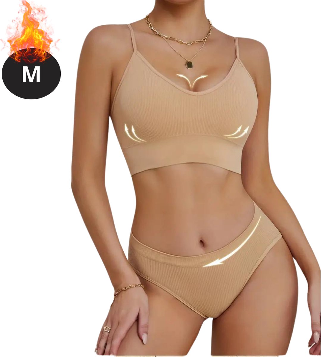 Nivard Lingerie Set Zonder Beugel - Zonder Bandjes - Push-up Bh's - Comfort Beha - Comfortabel - BH - Beige