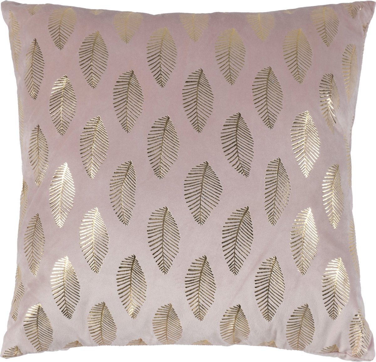 Mars & More Cushion velvet soft pink print leaf gold 45 x 45 cm Roze