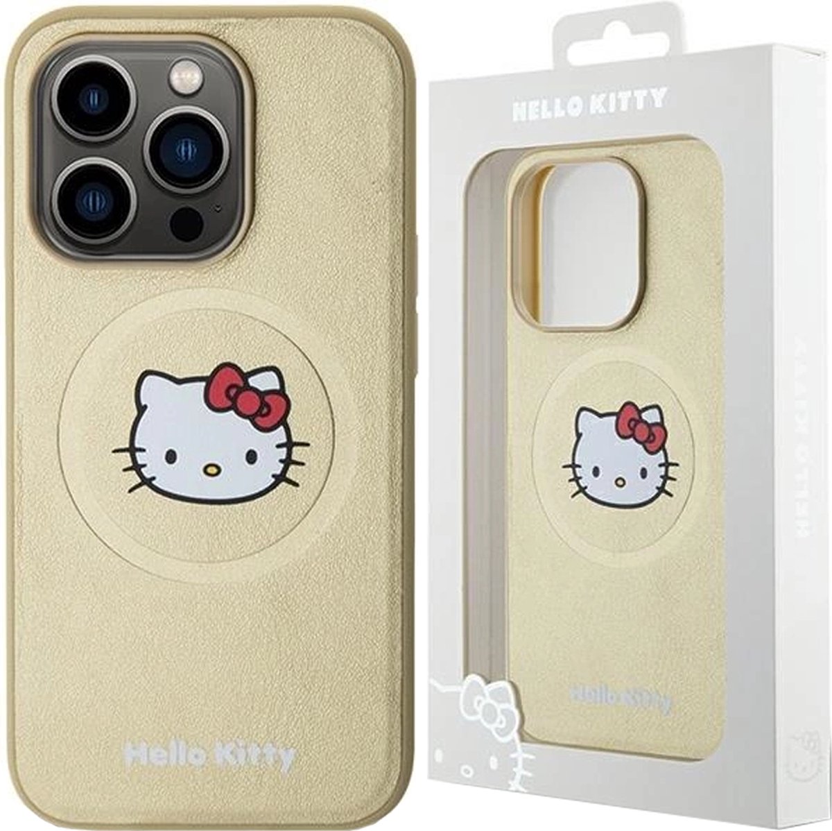 Hello - Kitty - Leren Kitty Head MagSafe hoesje voor iPhone - 13 - Pro / 13 - goud