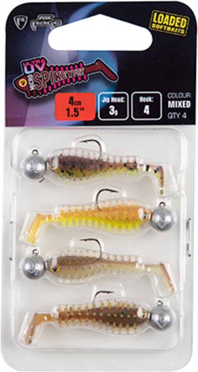 Fox Rage Loaded Ultra UV Micro Spikey Fry Mixed Colors Pack (4pcs) 4cm - Jighead 3g - Haak 4