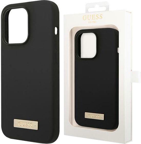 Guess - GUHMP13MSPLK - iPhone - 13 - 6.1 - noir/noir - coque rigide - silicone - plaque logo - MagSafe