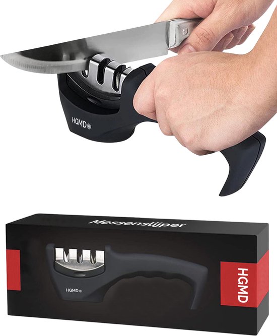 Foto: Hgmd luxe messenslijper 3 standen zwart antislip scharenslijper messen slijper knife sharpener