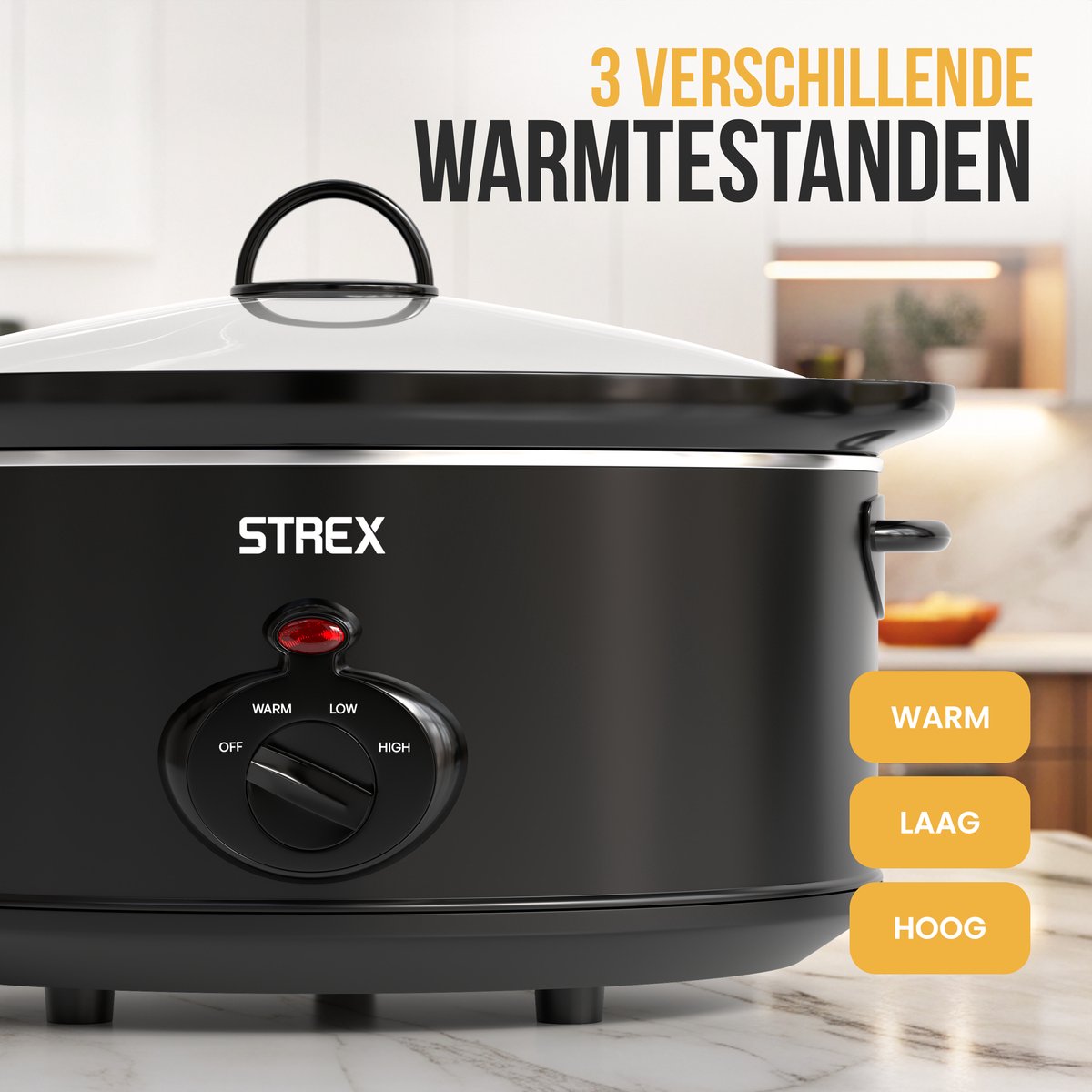 Afbeelding 3 van Strex Slowcooker 6.5L - Uitneembare Keramische Binnenpan - Warmhoudfunctie - Slow Cooker - Zwart