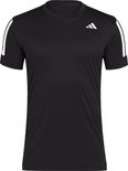 Zwart t-shirt met korte mouwen, ronde hals, witte strepen op de mouwen en een wit adidas logo op de borst.