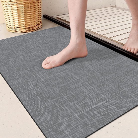 LIMNUO Badmat - sneldrogende badkamertapijten onder de deur, super absorberend, dun, modieus, wasbaar (Grijs, 70x50cm