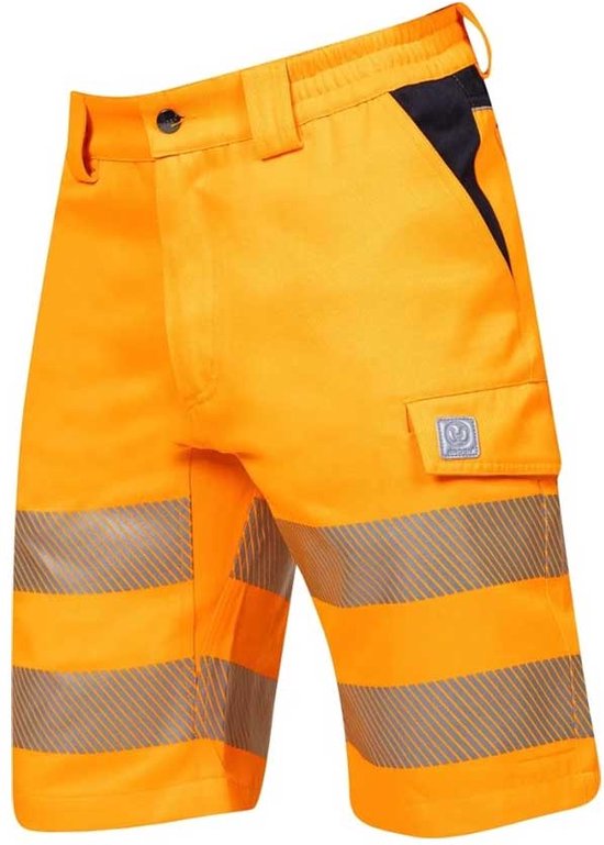 Pantalon de travail court Hi visibilité Ardon Signal+ | Orange/noir fluorescent | Taille 62 (taille de jean 46) | Classe de réflexion 1