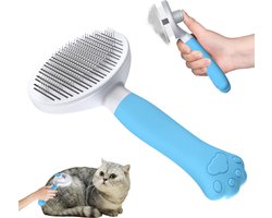 Zivacate Kattenborstel Hondenborstel [Ergonomisch Handvat & Reiniging met één Klik] Verzorgingsgereedschap voor Kortharige & Langharige Honden/Katten/Konijnen, Ontwolborstel(blauw)