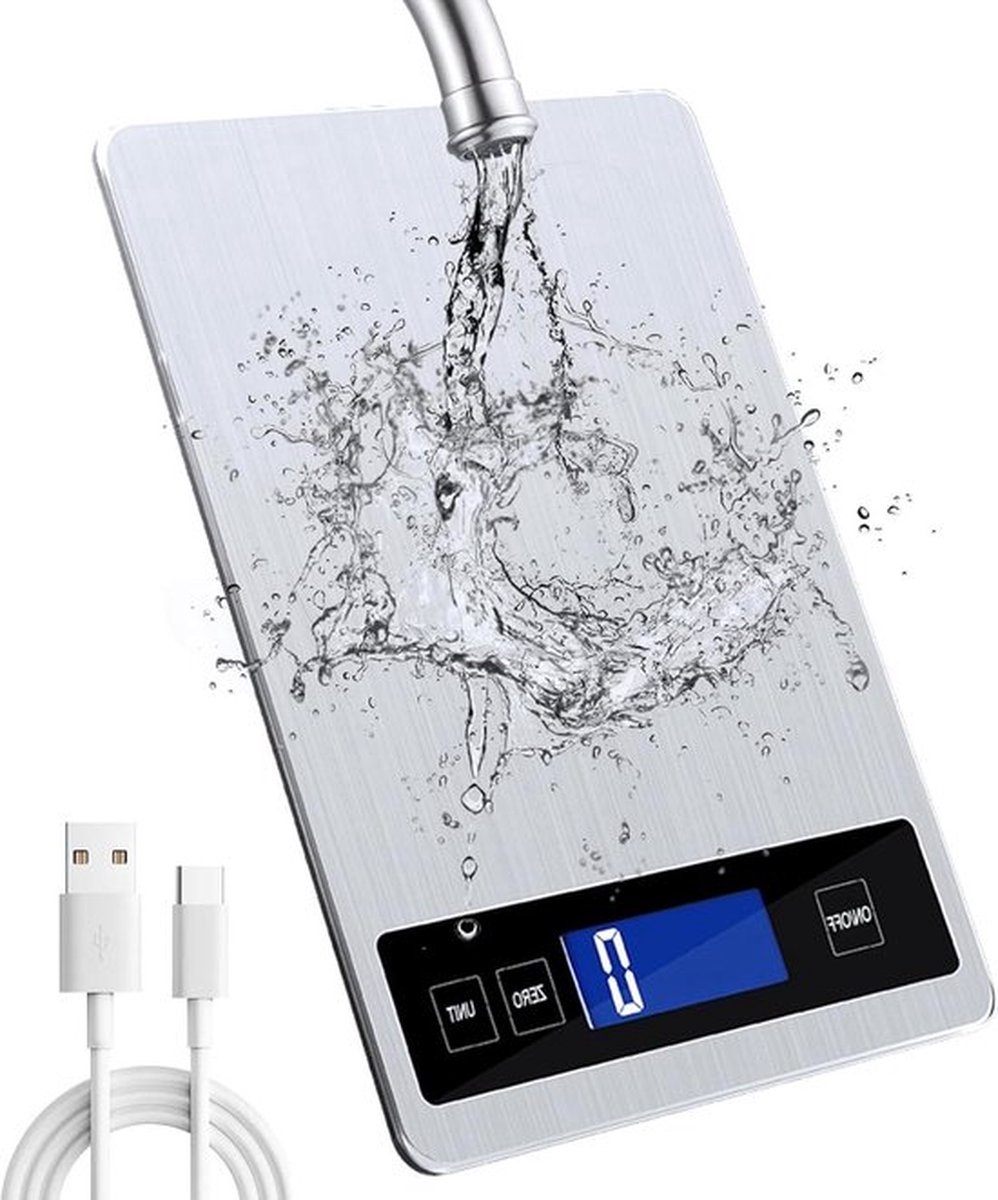 PolkaHome Digitale Keukenweegschaal 33 lb 15 kg LCD Scherm Roestvrij Staal Gehard Glas Nauwkeurig tot 1 g USB Batterij Bediend