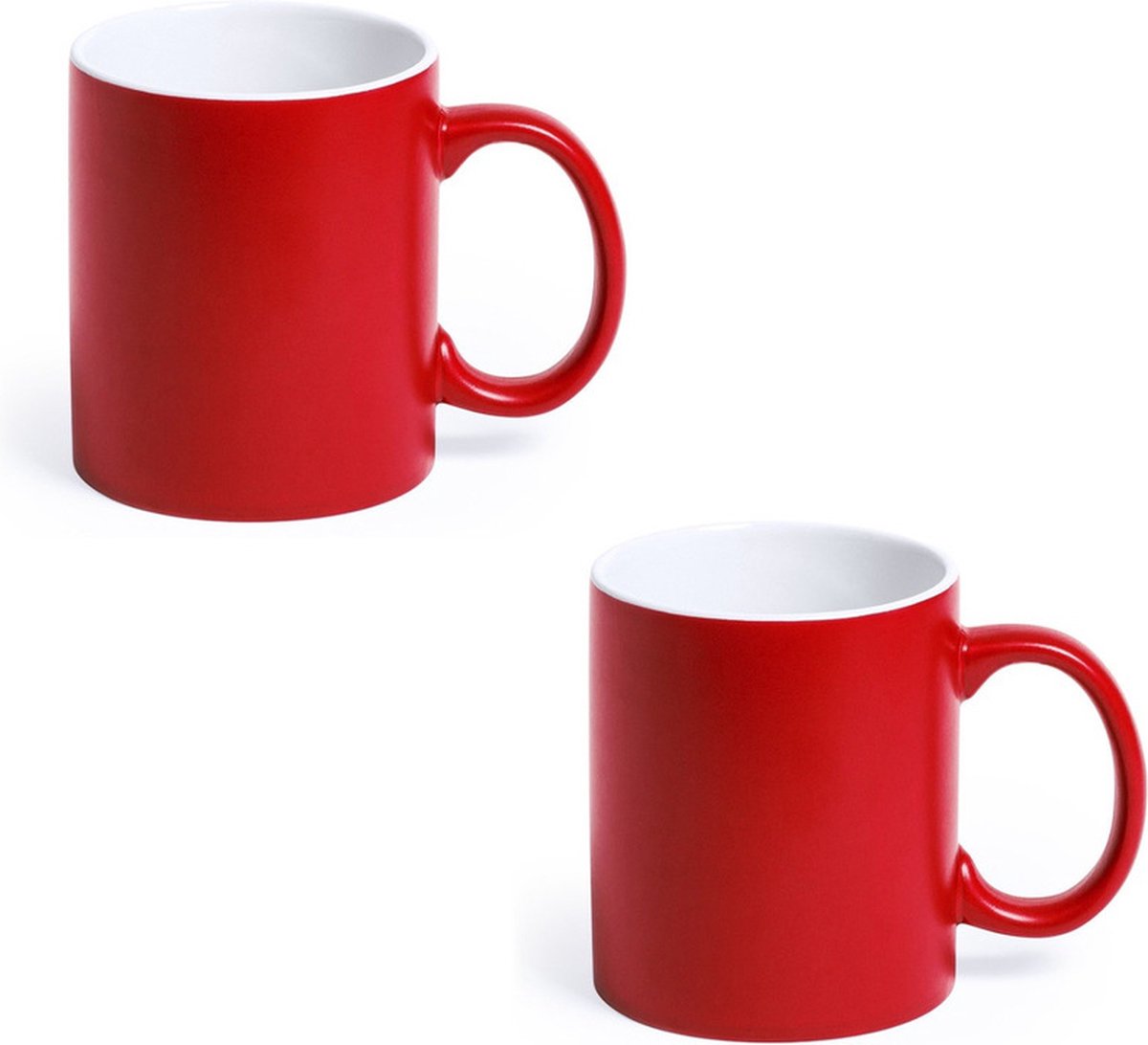 Koffiemok en Drinkbeker Allegra - 2x - rood/wit - 350 ml - Keramiek - Mokken
