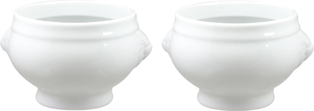 Cosy&Trendy Set van 6x stuks witte soepkommen leeuwkop van porselein 12 cm rond Soepbekers soepkommen