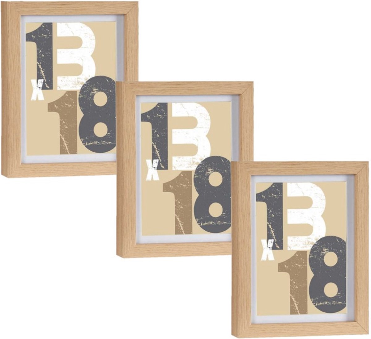 Arte r 3x stuks houten fotolijst - bruin - 15 x 20 cm - fotolijstje - met passe-partout - decoratie