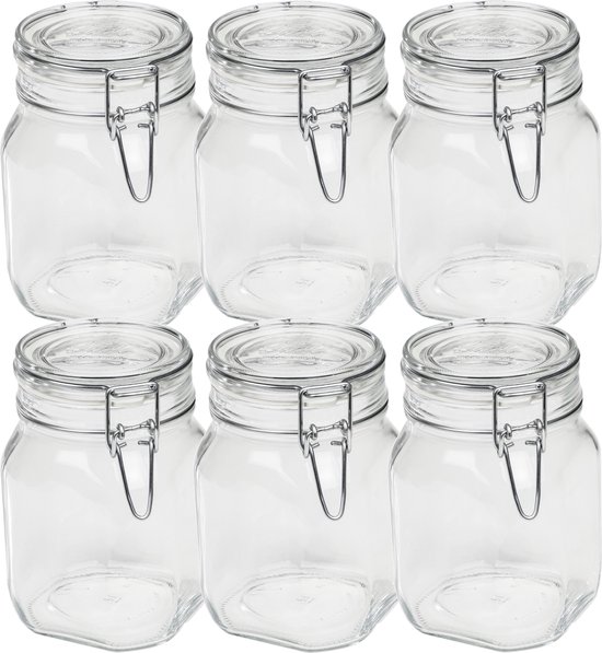 Set van 12x weckpotten/inmaakpotten 1000 ml met beugelsluiting 10,5 x 16 cm
