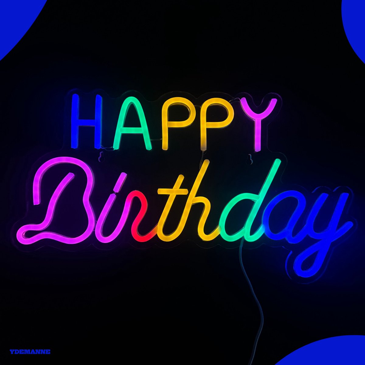 Ydemanne Neon Lamp Happy Birthday Gekleurd Restaurant Dimbaar Incl. Ophanghaakjes Neon Sign Neon Verlichting Neon Led Lamp Wandlamp