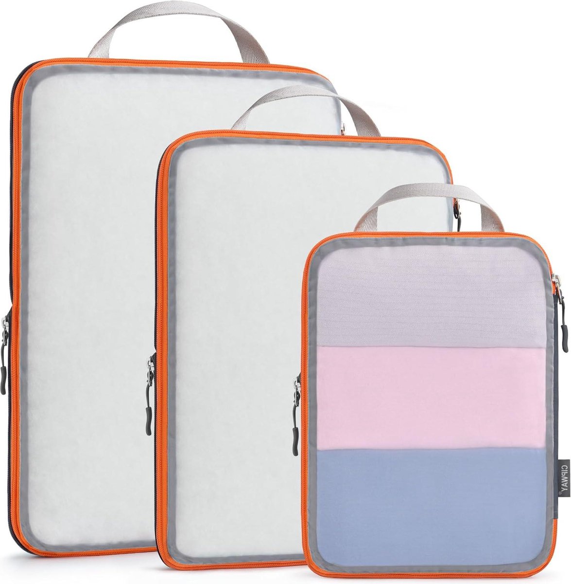 Compressie reisverpakkingskubussen gaasontwerp - lichtgewicht reistassen organizer - grijs 3 stuks