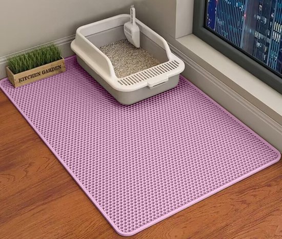 Tapis de litière pour chat - Tapis de litière pour chat en nid d'abeille à Groot trous - Tapis de litière pour chat imperméable et antidérapant - Matériau EVA - Doux et protège les pattes - Lavable - Rose - 30 x 30 cm