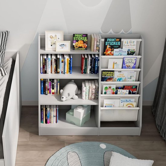 COSTWAY Boekenkast voor kinderen met spiegel, kinderrek met 4 lagen