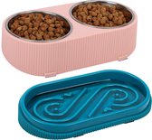 Belle Vous Roze Verhoogde Dieren Voerder & Water Station - 2 Roestvrij Stalen Kommen met Opstaande Non-slip Standaard - Voerder voor Kleine, Middel of Grote Katten en Honden
