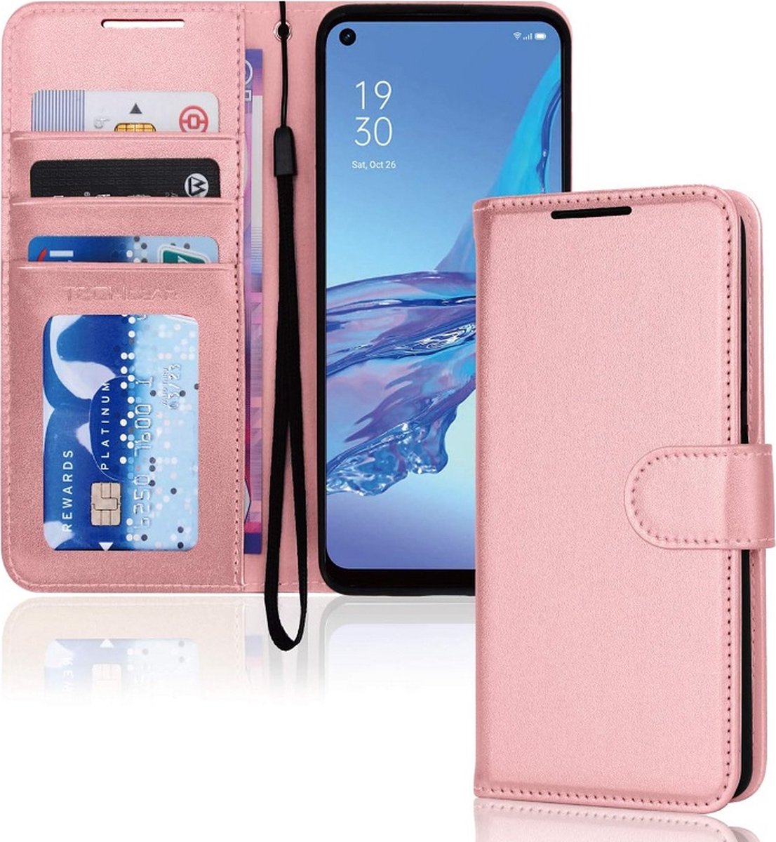 OPPO A53s Hoesje Met Pasjeshouder Bookcase Rose Goud