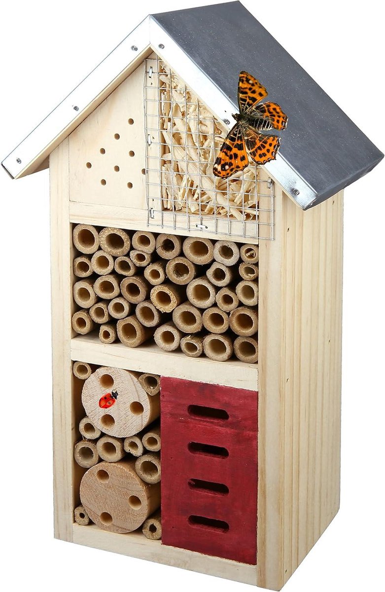 Bijenhotel klein hoogte 26 cm nesthulpmiddel lieveheersbeestjeshuis vlinderhuis houten nestplaats